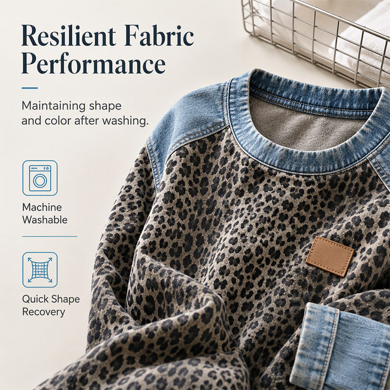 🐆 Retro Statement Style | Women's Leopard Print Denim-Patchwork Sweatshirt