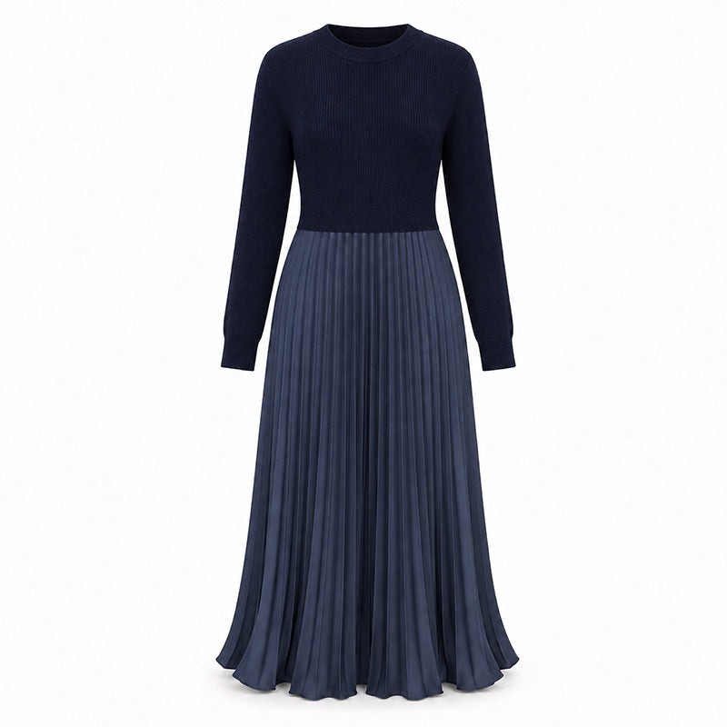 🌸LAST DAY SALE - 50% OFF!!✨ Effortless Elegance | Women's Pleated Round-Neck Maxi Dress 🌟