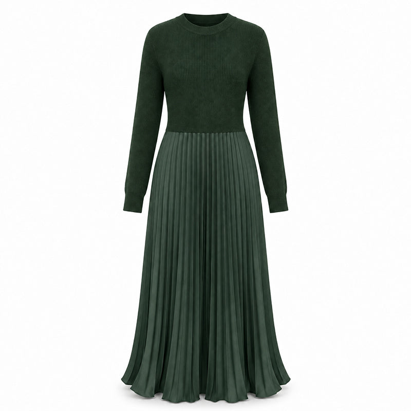 🌸LAST DAY SALE - 50% OFF!!✨ Effortless Elegance | Women's Pleated Round-Neck Maxi Dress 🌟