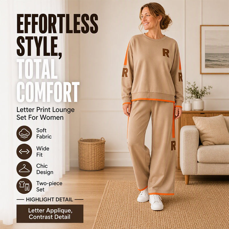 🤎 Women's Casual Sweatshirt & Wide-Leg Pants Set