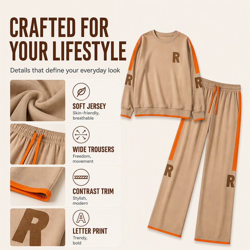 🤎 Women's Casual Sweatshirt & Wide-Leg Pants Set