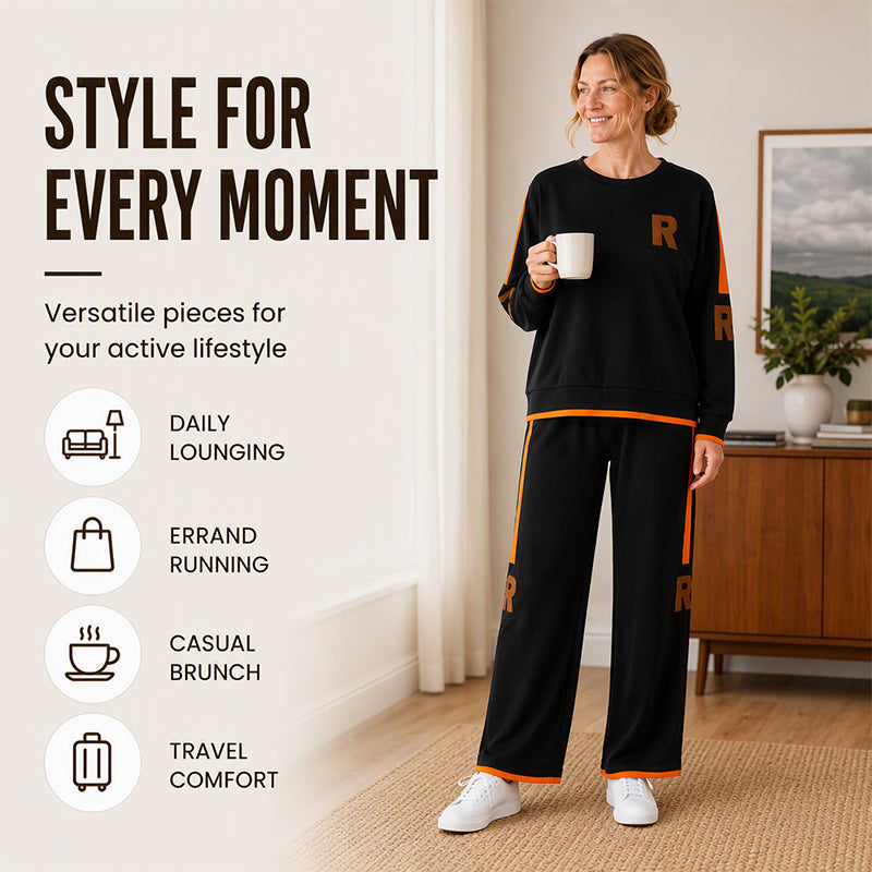 🤎 Women's Casual Sweatshirt & Wide-Leg Pants Set