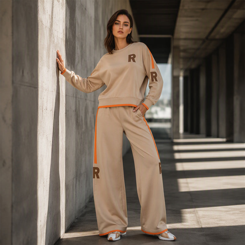 🤎 Women's Casual Sweatshirt & Wide-Leg Pants Set