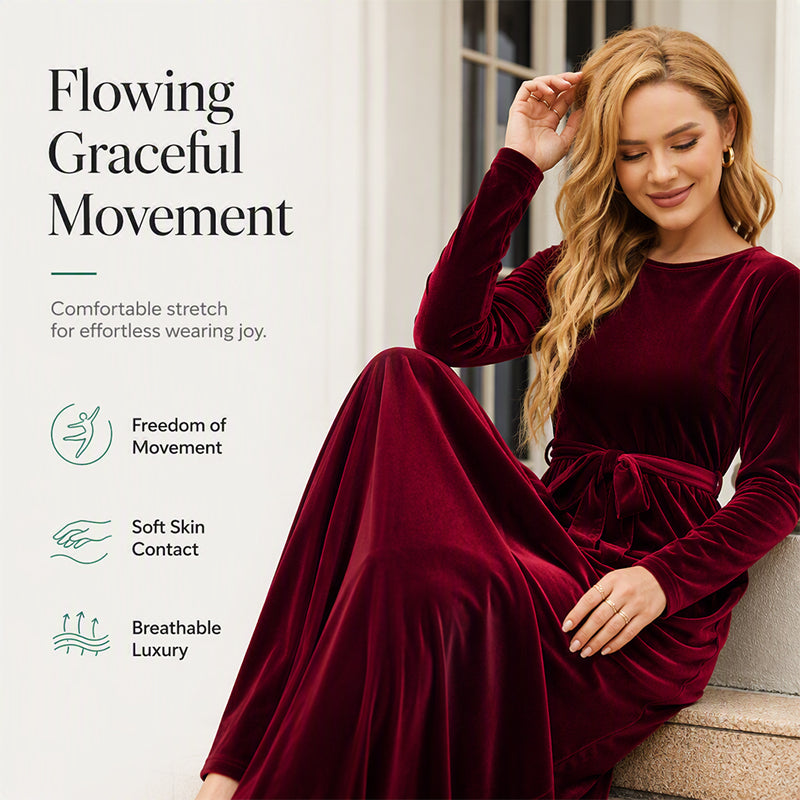 🍁New Fall Collection-Women's Elegant Velvet Long Sleeve Maxi Dress