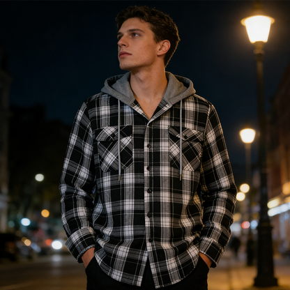 🧢Men's Plaid Flannel Hooded Shirt Jacket – Warm, Comfortable & Effortlessly Stylish