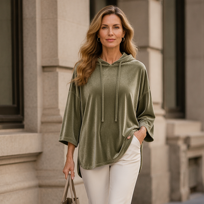 ✨ Velvet Comfort, Relaxed Style | Women's Drawstring Pullover Sweatshirt
