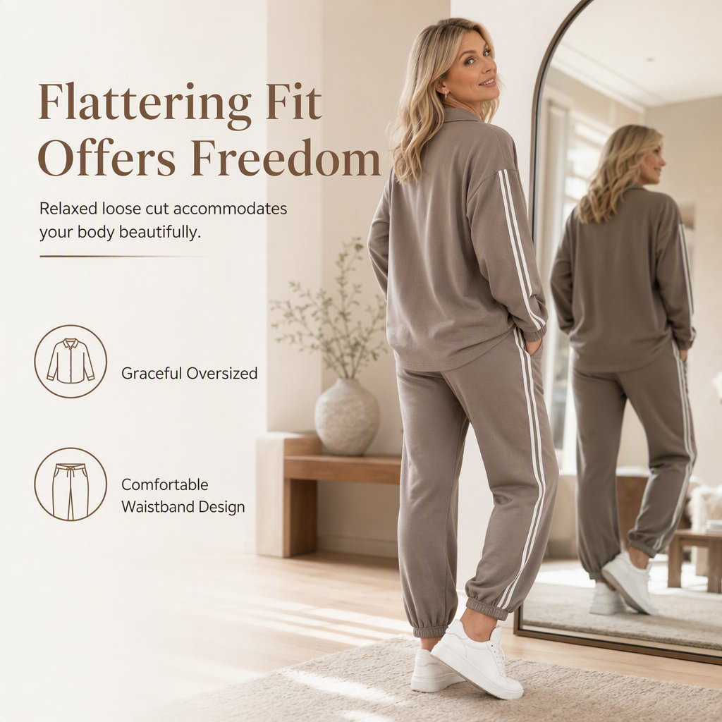 ⏰ Last Day Sale 58% Off | Women's Oversized Shirt & Side-Stripe Jogger 2-Piece Set