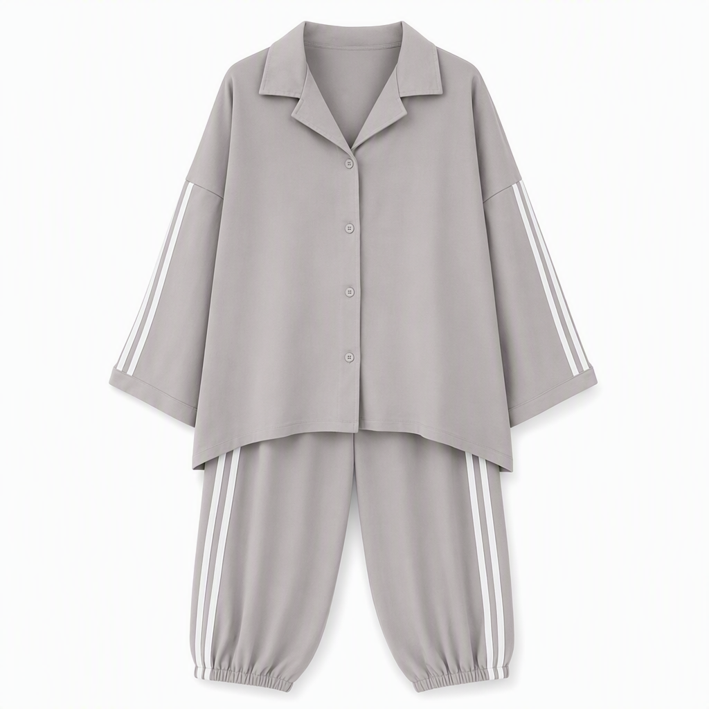 ⏰ Last Day Sale 58% Off | Women's Oversized Shirt & Side-Stripe Jogger 2-Piece Set