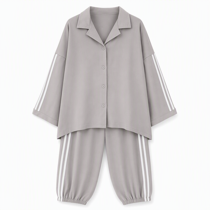 ⏰ Last Day Sale 58% Off | Women's Oversized Shirt & Side-Stripe Jogger 2-Piece Set