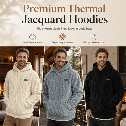 🧥Men's Winter Fleece Lined Hoodie Jacquard Pattern Long Sleeve Pullover Sweatshirt for Casual Outdoor Wear