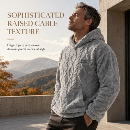 🧥Men's Winter Fleece Lined Hoodie Jacquard Pattern Long Sleeve Pullover Sweatshirt for Casual Outdoor Wear