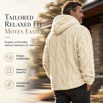 🧥Men's Winter Fleece Lined Hoodie Jacquard Pattern Long Sleeve Pullover Sweatshirt for Casual Outdoor Wear