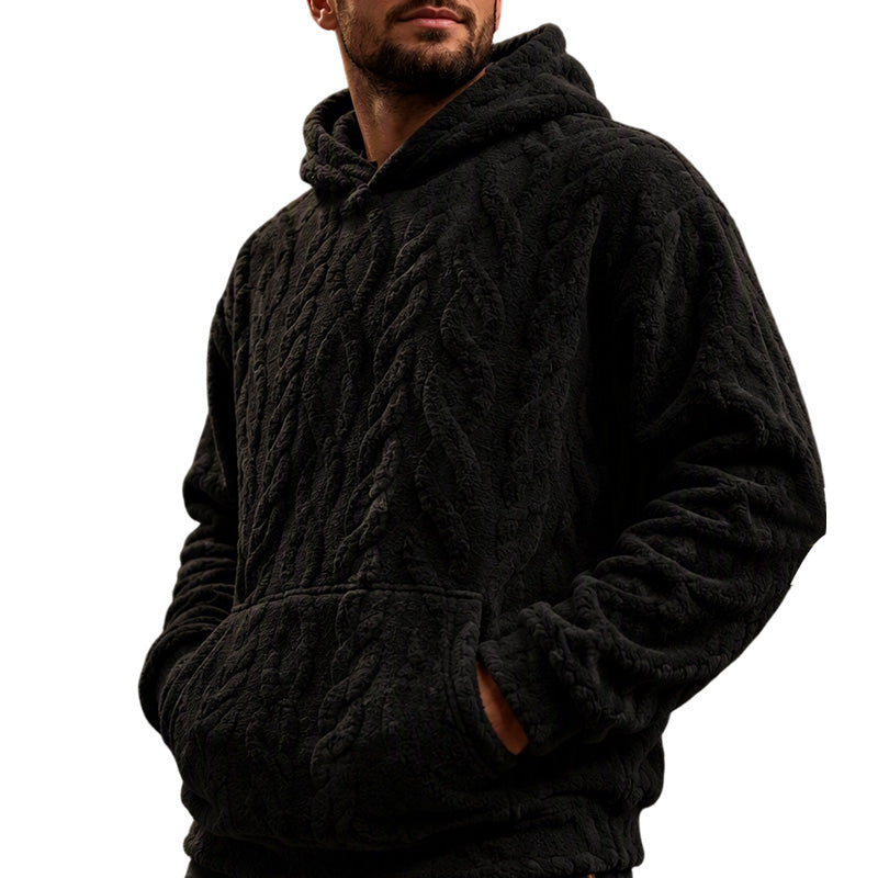 🧥Men's Winter Fleece Lined Hoodie Jacquard Pattern Long Sleeve Pullover Sweatshirt for Casual Outdoor Wear