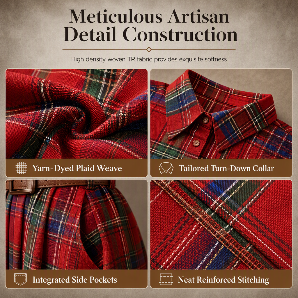 ✨ Cinched Waist, French-Inspired Plaid | Women's Pleated A-Line Dress ⚡ Free Shipping