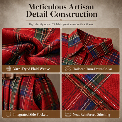 ✨ Cinched Waist, French-Inspired Plaid | Women's Pleated A-Line Dress ⚡ Free Shipping