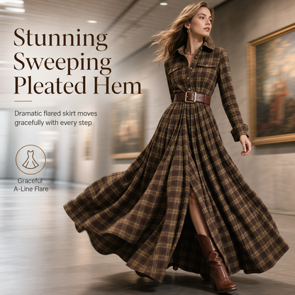 ✨ Cinched Waist, French-Inspired Plaid | Women's Pleated A-Line Dress ⚡ Free Shipping
