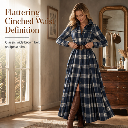 ✨ Cinched Waist, French-Inspired Plaid | Women's Pleated A-Line Dress ⚡ Free Shipping