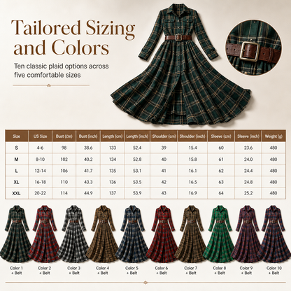 ✨ Cinched Waist, French-Inspired Plaid | Women's Pleated A-Line Dress ⚡ Free Shipping