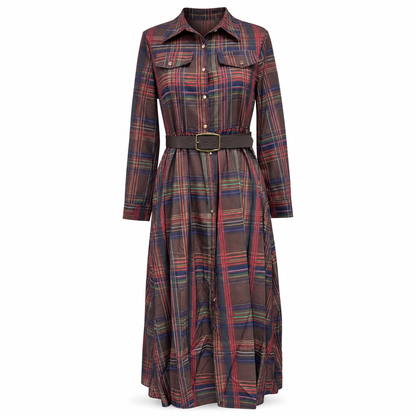 ✨ Cinched Waist, French-Inspired Plaid | Women's Pleated A-Line Dress ⚡ Free Shipping