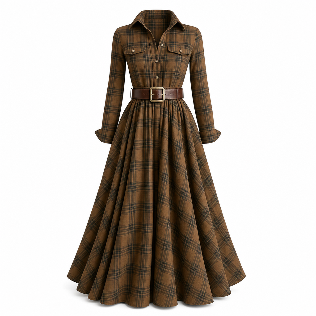 ✨ Cinched Waist, French-Inspired Plaid | Women's Pleated A-Line Dress ⚡ Free Shipping