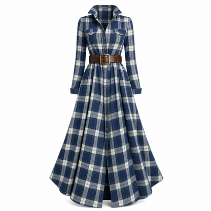✨ Cinched Waist, French-Inspired Plaid | Women's Pleated A-Line Dress ⚡ Free Shipping