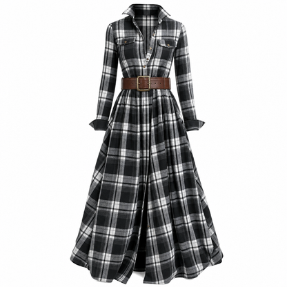 ✨ Cinched Waist, French-Inspired Plaid | Women's Pleated A-Line Dress ⚡ Free Shipping