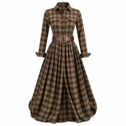 ✨ Cinched Waist, French-Inspired Plaid | Women's Pleated A-Line Dress ⚡ Free Shipping