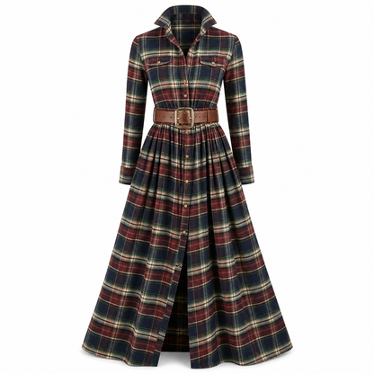 ✨ Cinched Waist, French-Inspired Plaid | Women's Pleated A-Line Dress ⚡ Free Shipping