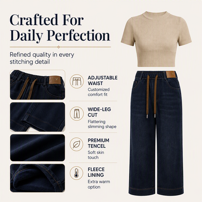 Women's Casual Drawstring Wide-Leg Jeans