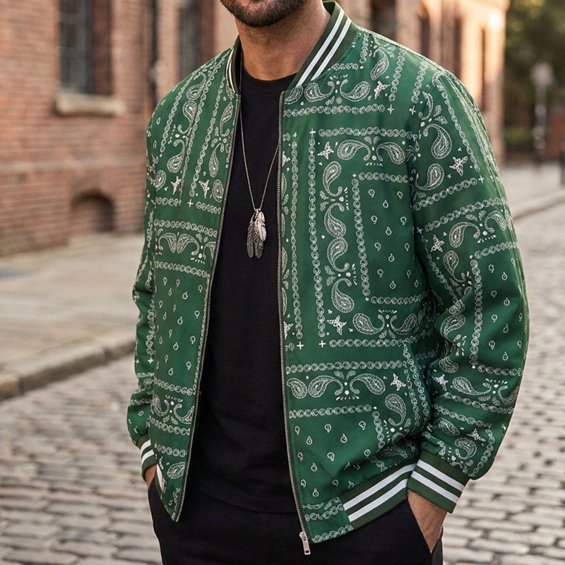 Men's Streetwear Paisley Print Bomber Jacket