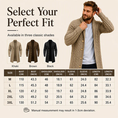 Men's Mid-Long Cable Knit Cardigan