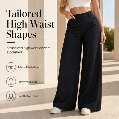 Women's Casual High Waisted Wide Leg Tailored Pants with Flowy Drape