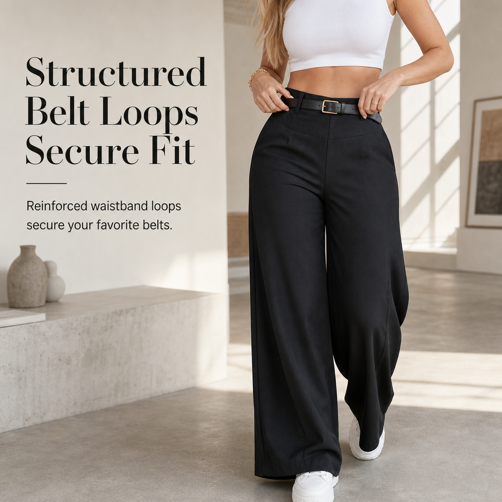 Women's Casual High Waisted Wide Leg Tailored Pants with Flowy Drape