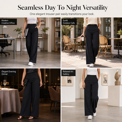 Women's Casual High Waisted Wide Leg Tailored Pants with Flowy Drape
