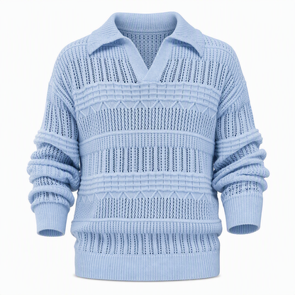 Men's Lapel Collar Hollow Out Knitted Sweater