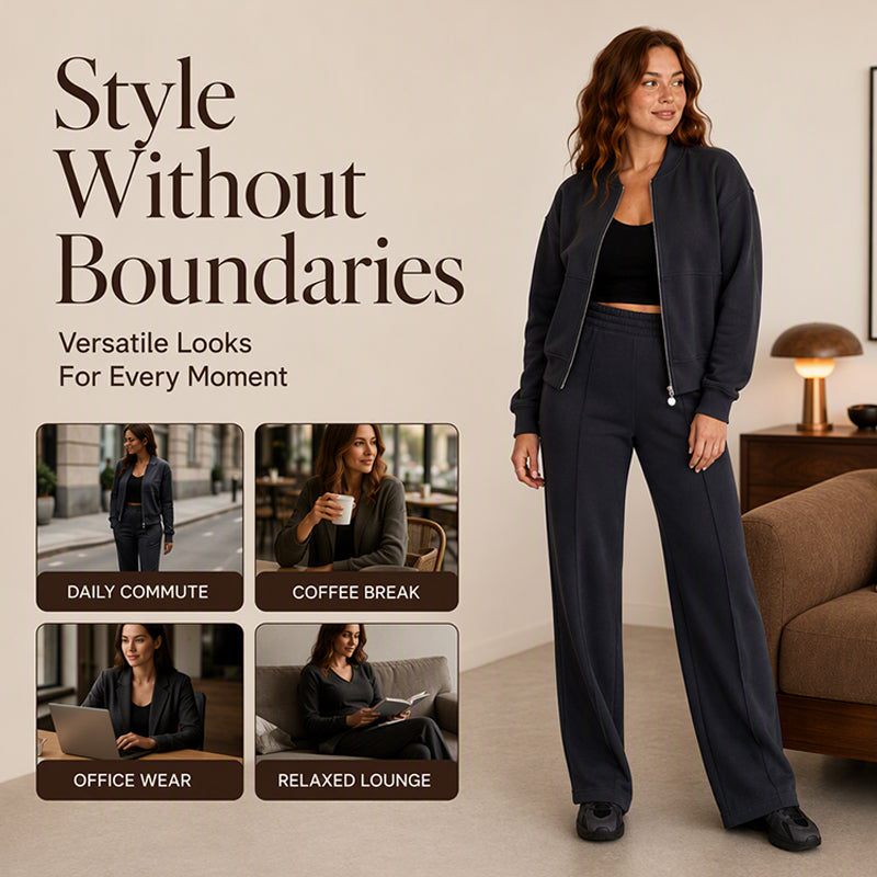 ⏳LAST DAY SALE ONLY ￡25.99!!🔥Women's Zip-Up Jacket & Straight-Leg Pants Set