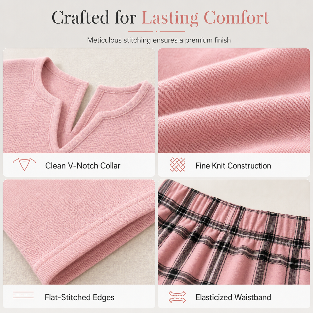 🎀 2 Pieces, Zero Matching Stress | Women's Knit Top & Plaid Leggings Set