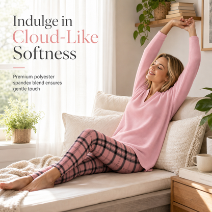 🎀 2 Pieces, Zero Matching Stress | Women's Knit Top & Plaid Leggings Set