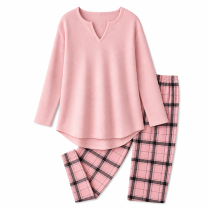 🎀 2 Pieces, Zero Matching Stress | Women's Knit Top & Plaid Leggings Set