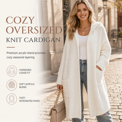 🧶 Cozy Long-Line Fit, Statement Back Detail | Women's Hooded Knit Cardigan ⚡ Free Shipping