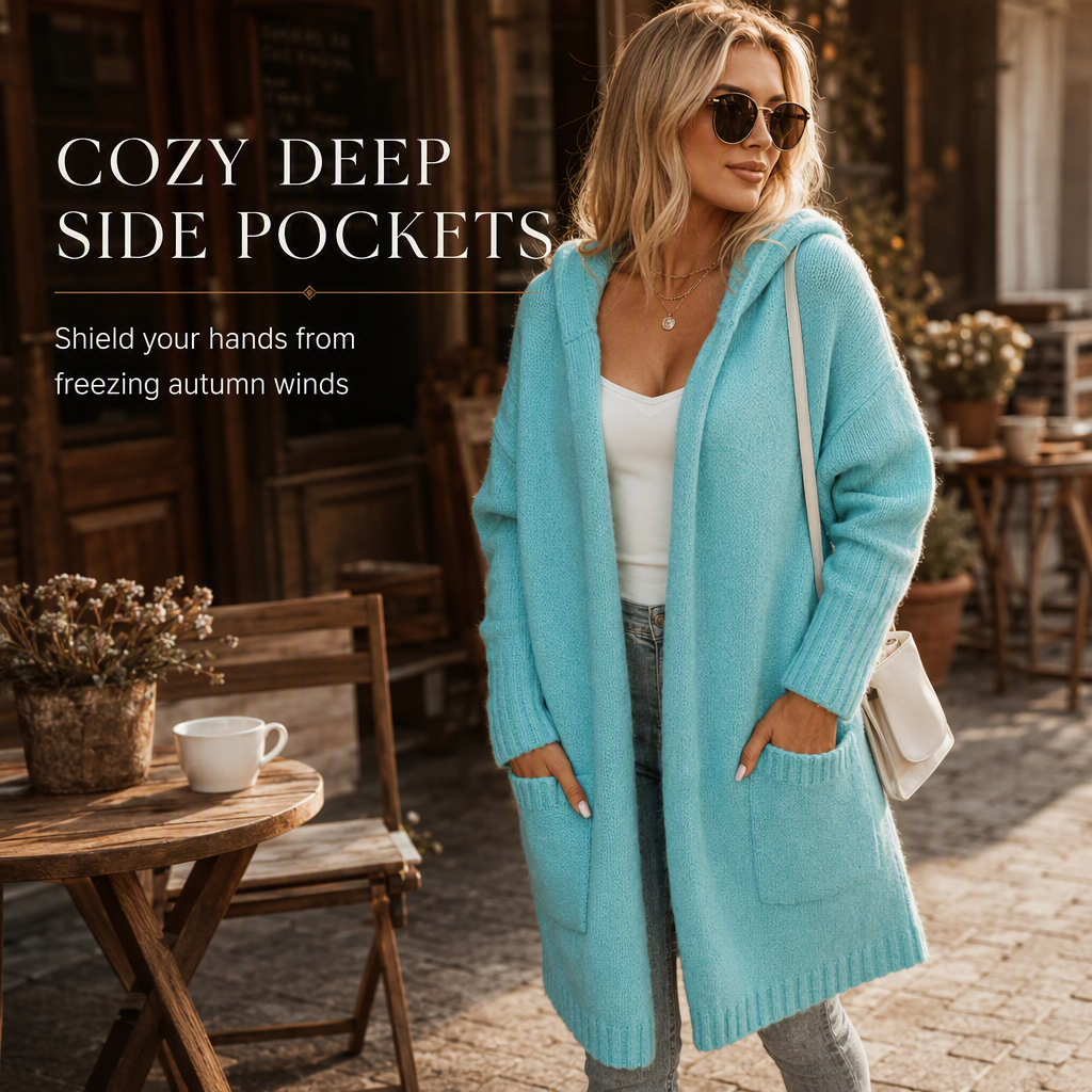 🧶 Cozy Long-Line Fit, Statement Back Detail | Women's Hooded Knit Cardigan ⚡ Free Shipping