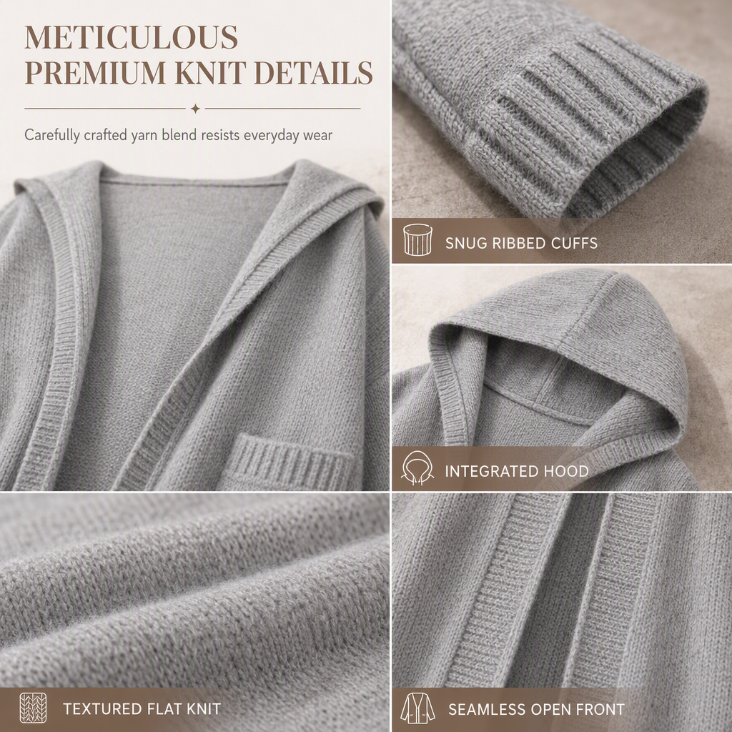 🧶 Cozy Long-Line Fit, Statement Back Detail | Women's Hooded Knit Cardigan ⚡ Free Shipping