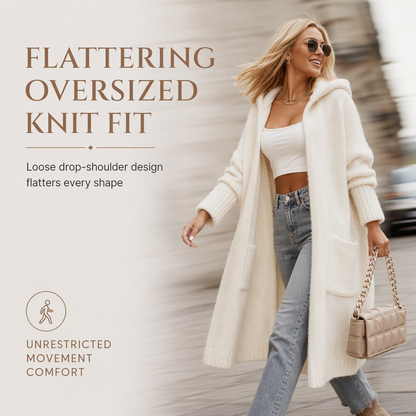 🧶 Cozy Long-Line Fit, Statement Back Detail | Women's Hooded Knit Cardigan ⚡ Free Shipping