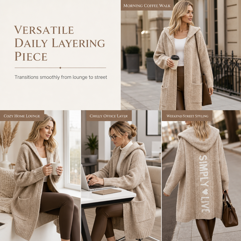 🧶 Cozy Long-Line Fit, Statement Back Detail | Women's Hooded Knit Cardigan ⚡ Free Shipping