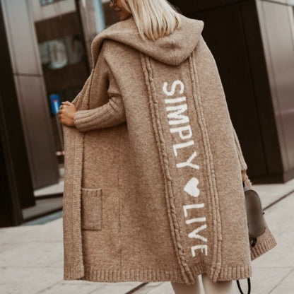 🧶 Cozy Long-Line Fit, Statement Back Detail | Women's Hooded Knit Cardigan ⚡ Free Shipping