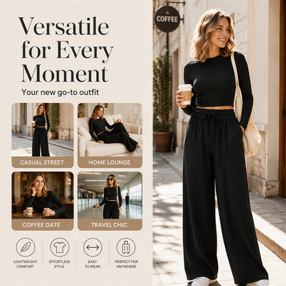 Women's Ribbed Crop Top & Wide-Leg Pants Set✨𝘉𝘶𝘺 𝘢𝘯𝘺 2 𝘢𝘯𝘥 𝘨𝘦𝘵 𝘢𝘯 𝘦𝘹𝘵𝘳𝘢 8% 𝘥𝘪𝘴𝘤𝘰𝘶𝘯𝘵