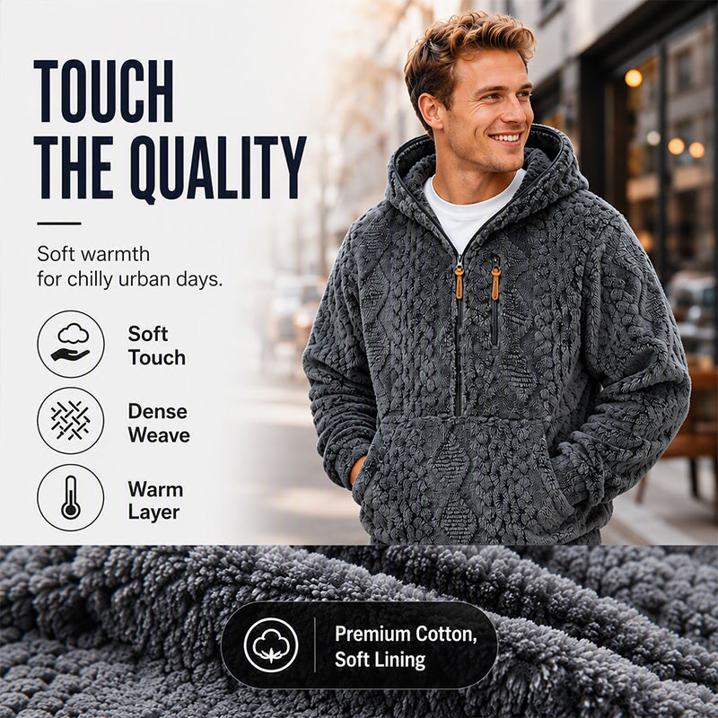 Men's Textured Sherpa Half-Zip Hooded Jacket