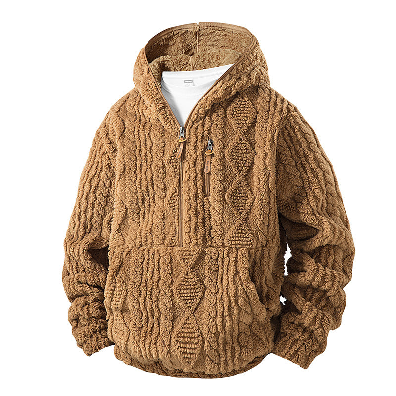 Men's Textured Sherpa Half-Zip Hooded Jacket