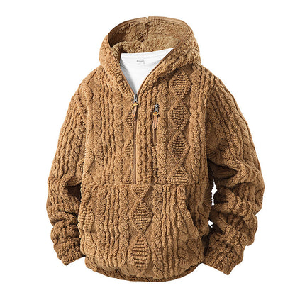 Men's Textured Sherpa Half-Zip Hooded Jacket