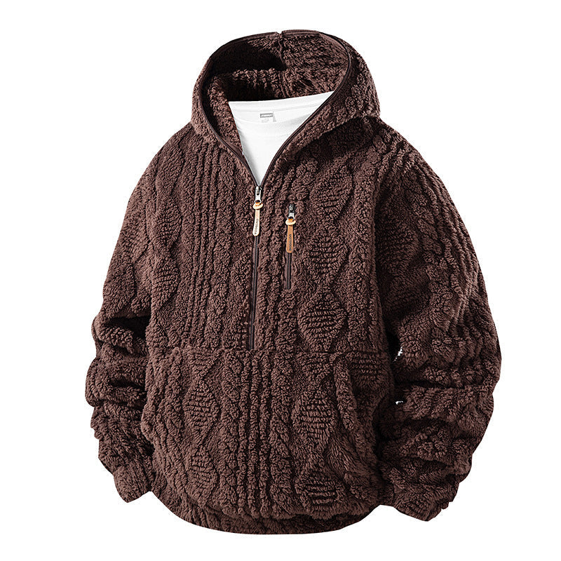 Men's Textured Sherpa Half-Zip Hooded Jacket